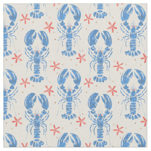 Vintages surreales Muster blauer Hummer. Stoff