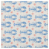 Vintages surreales Muster blauer Hummer. Stoff (Muster)
