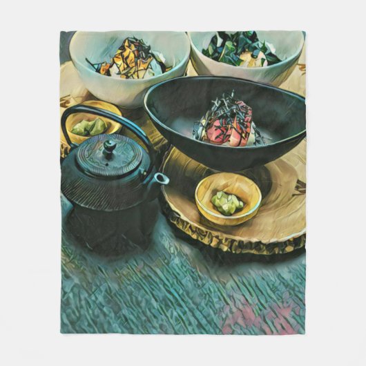 Vintages Sushi-Geschenk Fleecedecke (Vorderseite)