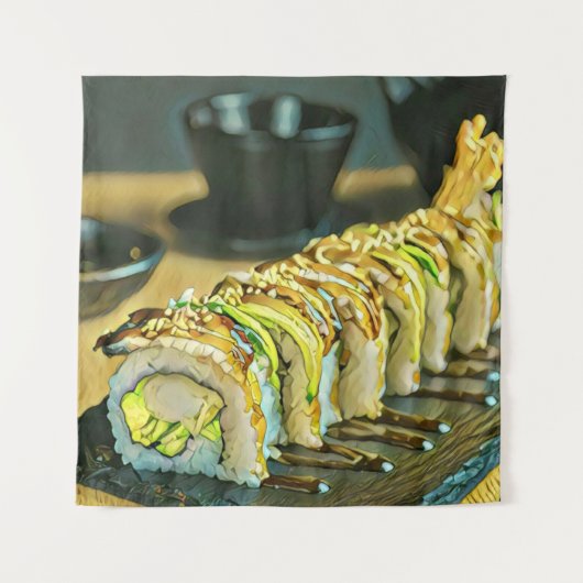 Vintages Sushi-Geschenk Wandteppich (Vorderseite)