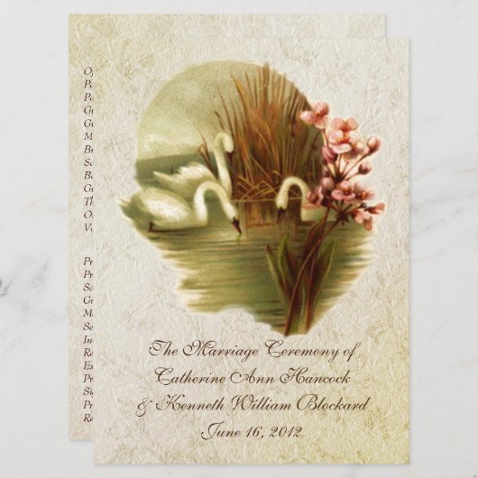 Vintages Swans-Hochzeitsprogramm Programm (Vorne/Hinten)
