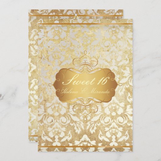 VINTAGES SWEET 16 Prinzessin Pearl Damask Pergamen Einladung (Vorne/Hinten)