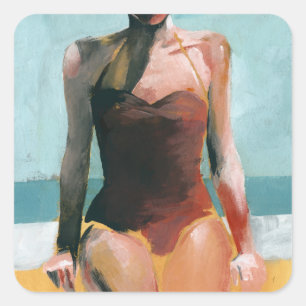 Vintages Swim - Red Swimsuit Quadratischer Aufkleber