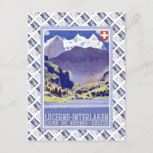 Vintages Swiss Raulway Poster, Interlaken Luzern Postkarte (Vorderseite)