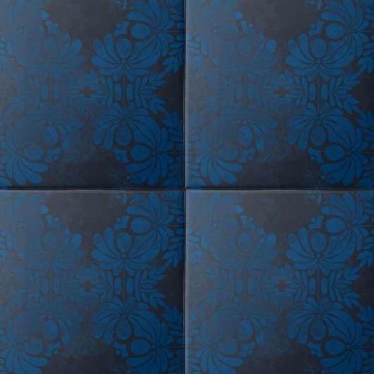 Vintages symmetrisches dunkelblaues Muster Fliese