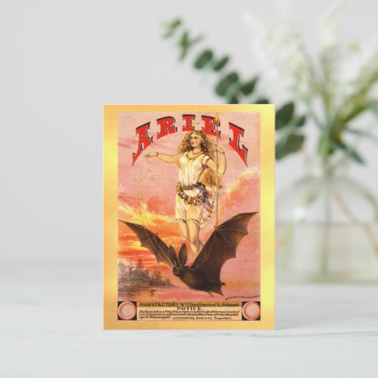 Vintages Tabaketikett mit einer Fledermausfrau Postkarte (Stehend Vorderseite)