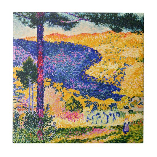 Vintages Tal mit Tannenmalerei Fliese (Vorderseite)