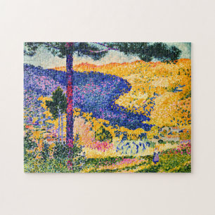 Vintages Tal mit Tannenmalerei Puzzle