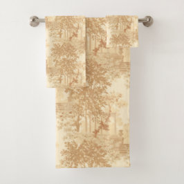 Vintages Tan Landschaftstoil mit Urnen und Spalten Badhandtuch Set