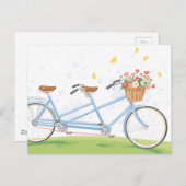 Vintages Tandem Fahrrad mit Blume Postkarte (Vorne/Hinten)