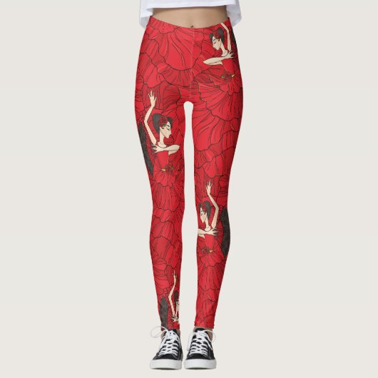 Vintages Tango Flamenco-Tanzmuster Leggings (Vorderseite)