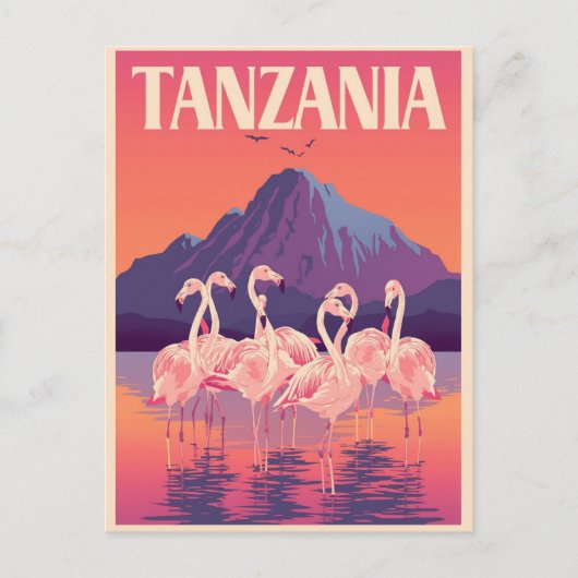 Vintages Tansania Afrika Flamingo Bergtour Postkarte (Vorderseite)