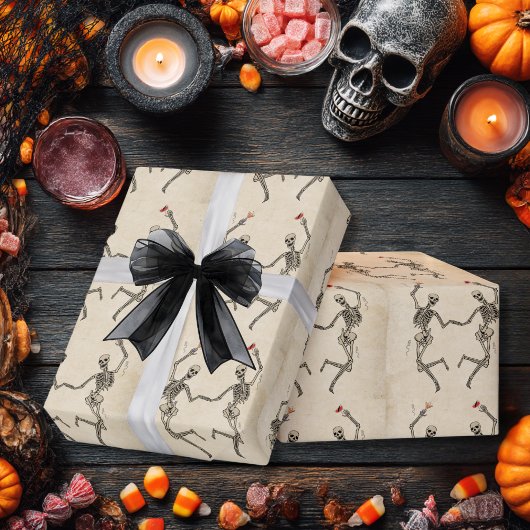Vintages Tanzen Skeleton Spooky Gothic Geschenkpapier