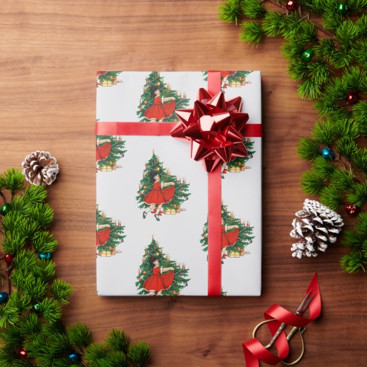 Vintages Tanzmädchen und Weihnachtsbaum Geschenkpapier (Feiertagsgeschenk)