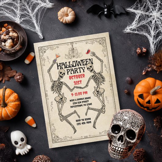 Vintages Tanzskelett Elegantes Gotisches Halloween Einladung