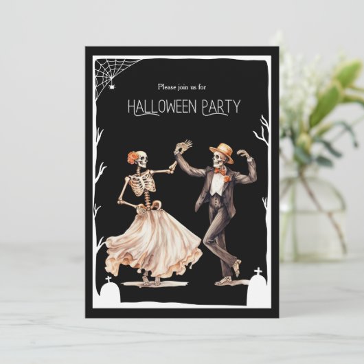 Vintages Tanzskelett Erwachsene Halloween-Party Einladung (Stehend Vorderseite)