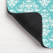 Vintages Tapetenmuster des blauen Damastes Mousepad (Ecke)