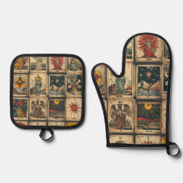 Vintages Tarot Ofenhandschuh & Topflappen-Set