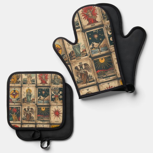 Vintages Tarot Ofenhandschuh & Topflappen-Set (Vorderseite/Rückseite)