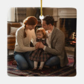 Vintages Tartan Monogram Foto Holiday Keramikornament (Rückseite)