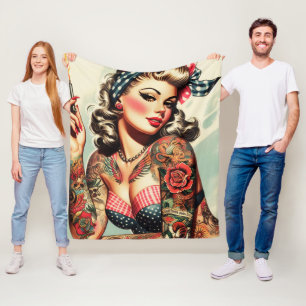 Vintages Tattoo Alte Schule Button-up Fleecedecke