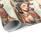 Vintages Tattoo Alte Schule Button-up Geschenkpapier (Rolleneckpunkt)