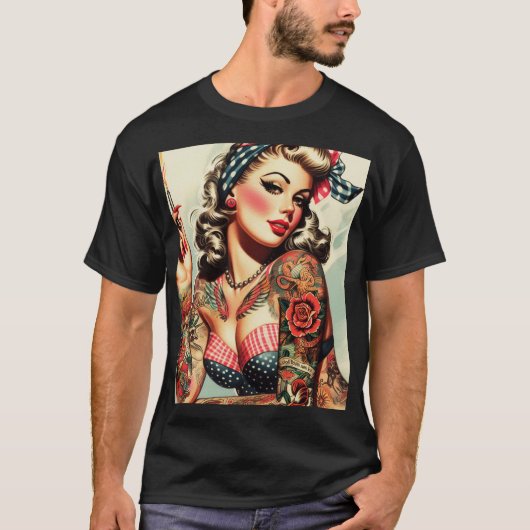 Vintages Tattoo Alte Schule Button-up T-Shirt (Vorderseite)