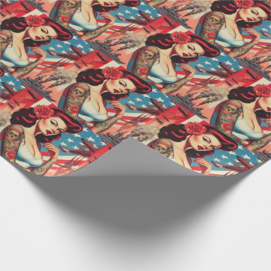 Vintages Tattoo-Button Geschenkpapier (Ecke)