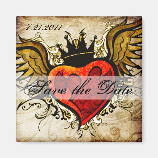 Vintages Tattoo Winged Heart Speichern Sie den Dat Magnet (Vorne)