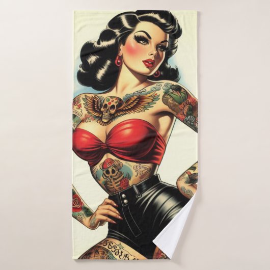 Vintages tattooides Button Badehandtuch (Badehandtuch)
