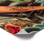 Vintages tattooides Button hoch Poster (Ecke)