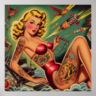 Vintages tattooides Button hoch Poster
