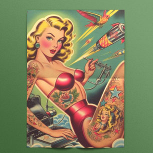 Vintages tattooides Button hoch Seidenpapier