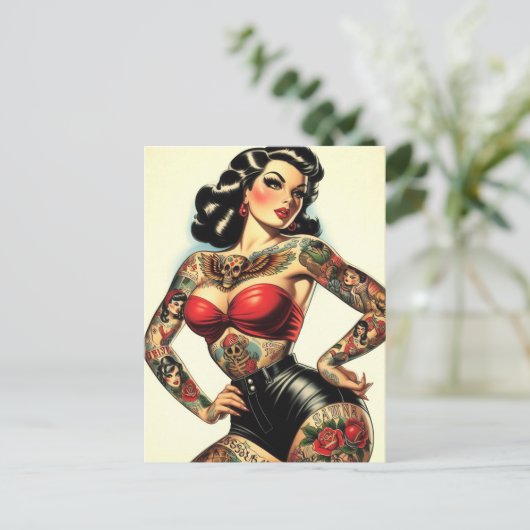 Vintages tattooides Button Postkarte (Stehend Vorderseite)