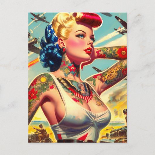 Vintages tattooides Button Postkarte (Vorderseite)