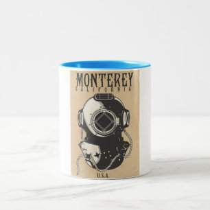 Vintages Tauchplakat nach Monterey California USA Zweifarbige Tasse