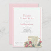 Vintages Teacup BABY SHOWER elegant rosa Einladung (Vorne/Hinten)