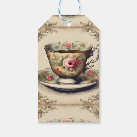 Vintages TeaCup Blumenkohl Brautparty Party Geschenkanhänger (Rückseite)