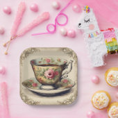 Vintages TeaCup Blumenkohl Brautparty Party Pappteller (Party)