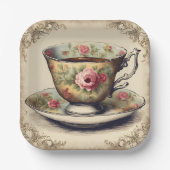 Vintages TeaCup Blumenkohl Brautparty Party Pappteller (Vorderseite)