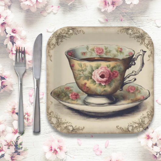 Vintages TeaCup Blumenkohl Brautparty Party Pappteller