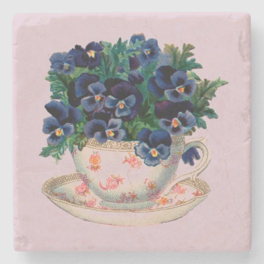 VINTAGES TEACUP MIT BLUME STONE UNTERSETZER (Vorderseite)