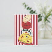 Vintages Teapot Valentine mit Streifen Feiertagspostkarte (Stehend Vorderseite)