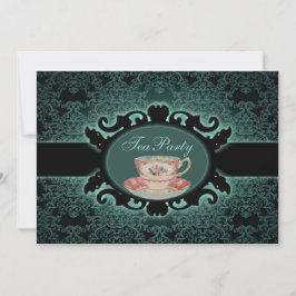 Vintages Tee-Party aus Walddamast Einladung