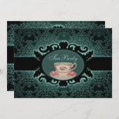 Vintages Tee-Party aus Walddamast Einladung (Vorne/Hinten)