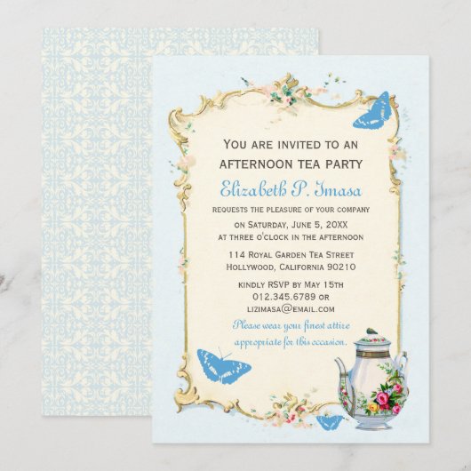 Vintages Tee-Party Einladung (Vorne/Hinten)