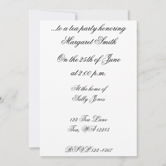 Vintages Tee-Party Einladung (Rückseite)