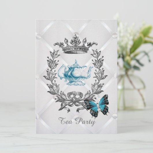 Vintages Tee-Party Einladung (Stehend Vorderseite)