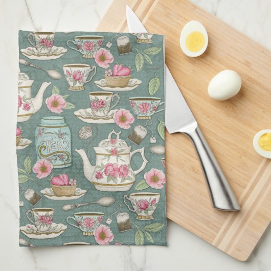 Vintages Tee-Party Geschirrtuch (Viertel Falte)