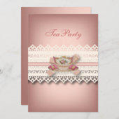 Vintages Tee-Party in Rosa Einladung (Vorne/Hinten)